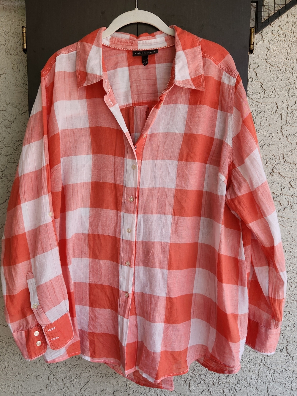 Women's Lane Bryant Orange & White Check Button-Up Shirt Size 22/24 Lightweight